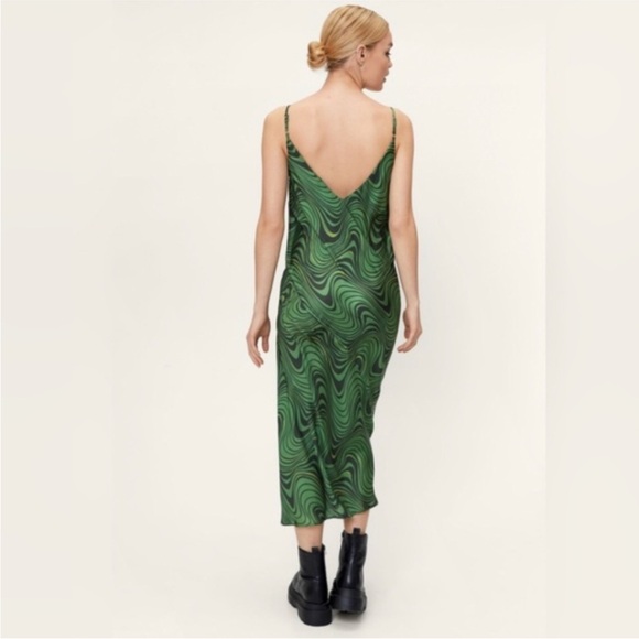 Zara Lara Psychedelic v-neck satin green Midi Slip Dress XL - Picture 4 of 13